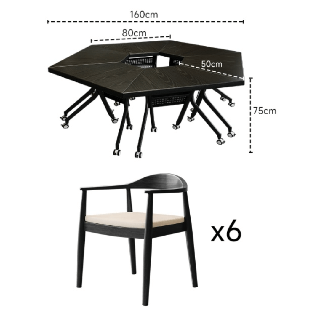 Black folding conference table with 360-degree casters for flexible workspace setups
