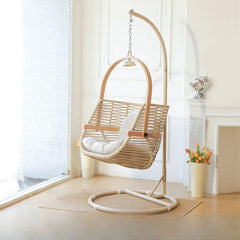 Tropical Cocoa/Cream/Chalk Alloy Frame Upholstered Porch Swing with Stand and Chain, Stand Included Porch Swings