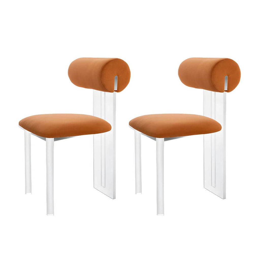 Contemporary upholstered dining chair with clear acrylic frame for kitchen seating