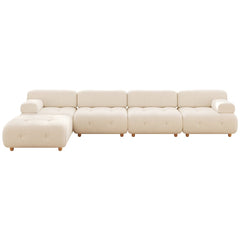 Modernes L-förmiges, modulares, weißes Ecksofa aus Bouclé-Sofa mit Holzbeinen