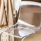 Scandinavian style plastic and acrylic dining side chair with silver legs, non-upholstered design
