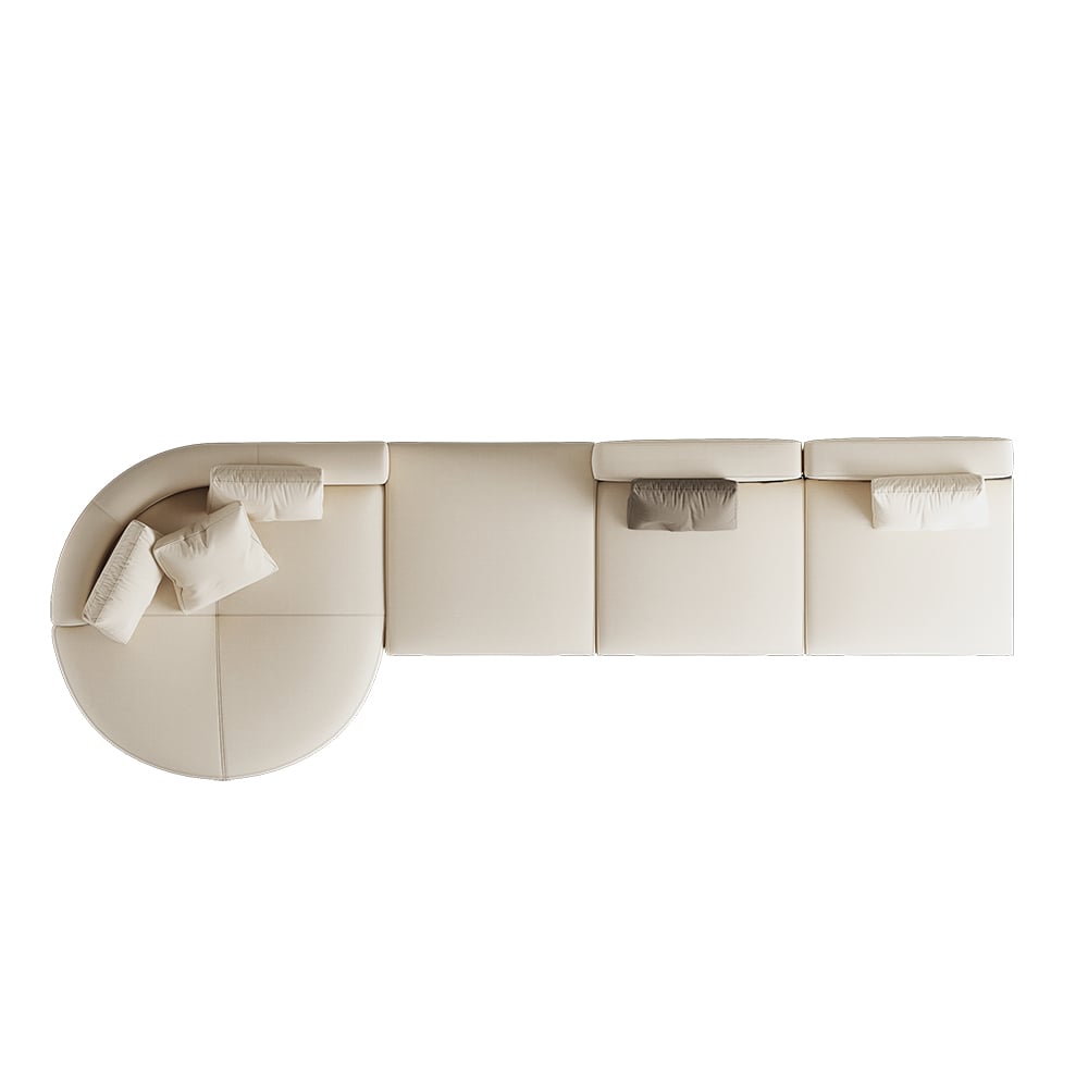 Beige modern L-shaped sectional sofa with pillows and black legs, perfect for corner seating