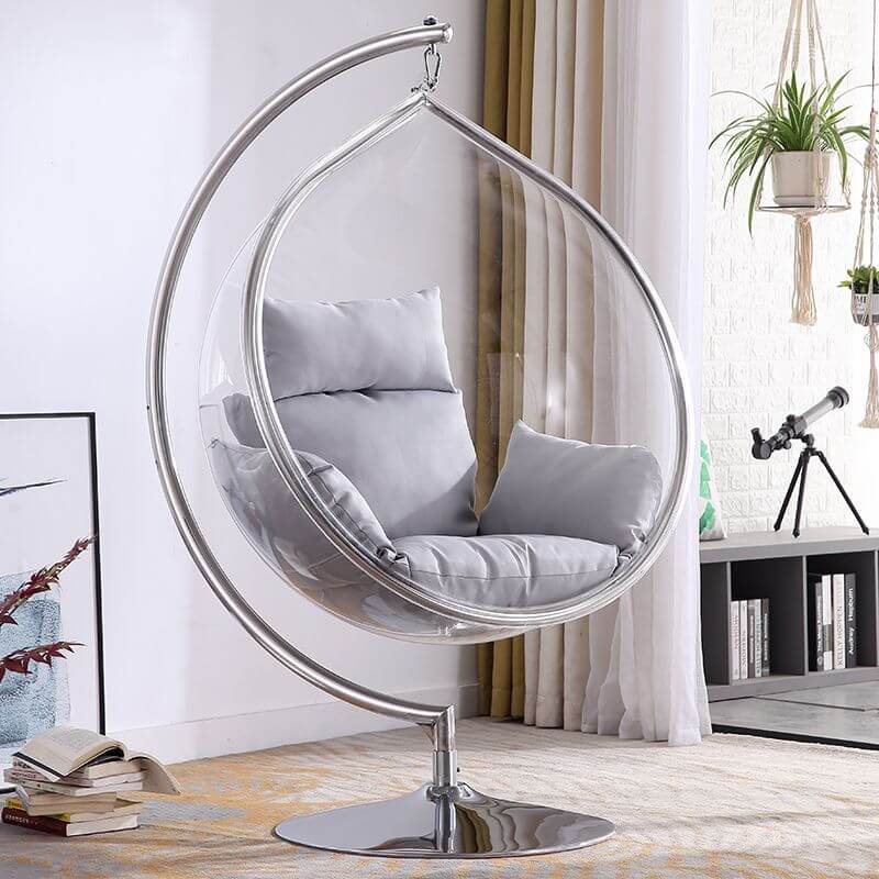 Silver and Aurous stainless alloy porch swing with stand, cushions, and chain for outdoor comfort