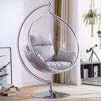 Silver and Aurous stainless alloy porch swing with stand, cushions, and chain for outdoor comfort