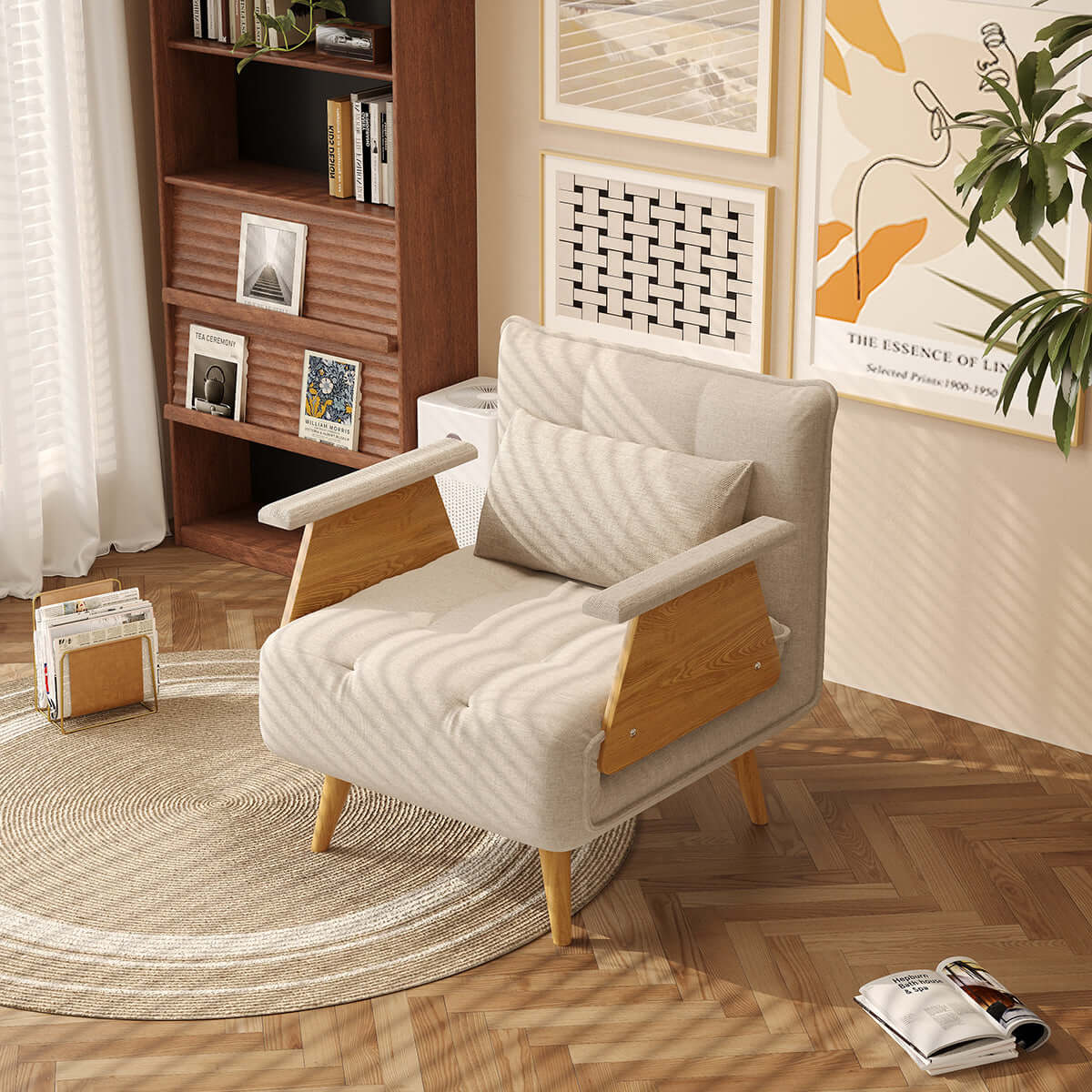 3-in-1 folding sofa chair bed with armrests, available in three sizes for versatile seating and sleeping