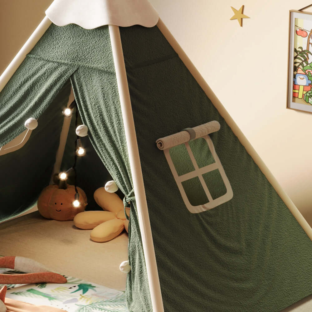 Christmas-themed upholstered kids tent bed providing a safe and festive play and rest space