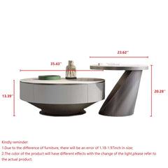 Modern Round Nesting Coffee Table Set of 2 with Drawer & Storage