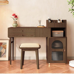 Wooden Makeup Dressing Table with Open Storage Space & Drawers & Cabinet