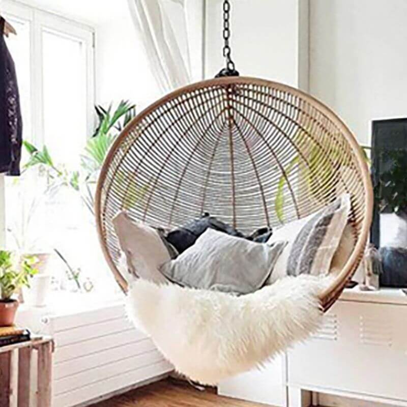 Climate-resistant metal porch swing with cushions, chain, and stand in unfinished color