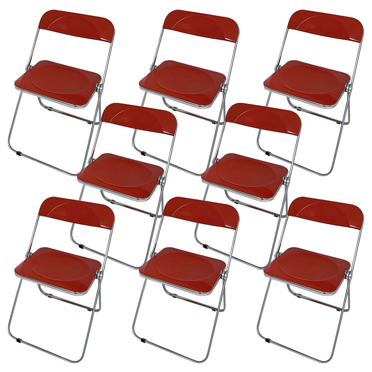 Contemporary acrylic folding armless chair with open back, ideal for dining rooms