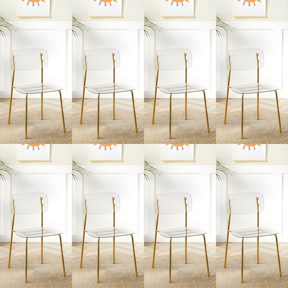 Transparent acrylic dining chair with modern design, perfect for living room and kitchen seating