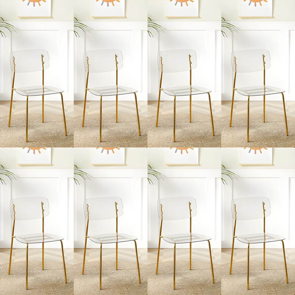 Transparent acrylic dining chair with modern design, perfect for living room and kitchen seating