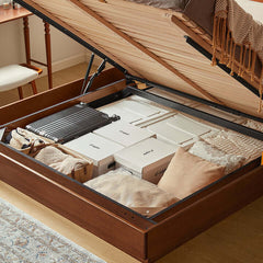 Vintage Storage Bed Solid Wood Floating Bed with Large Storage
