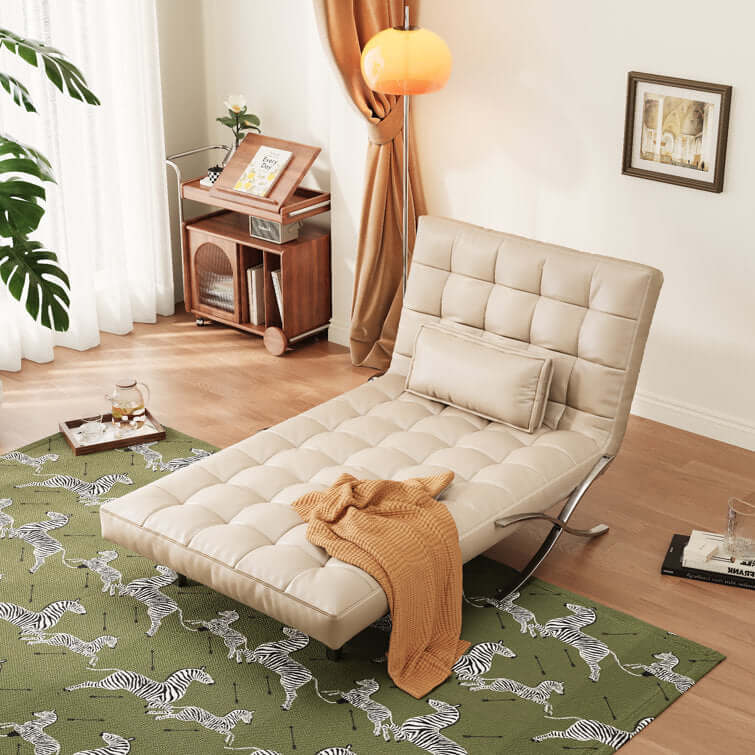 Retro leather Barcelona sofa chair with metal legs, featuring a lazy design for comfort