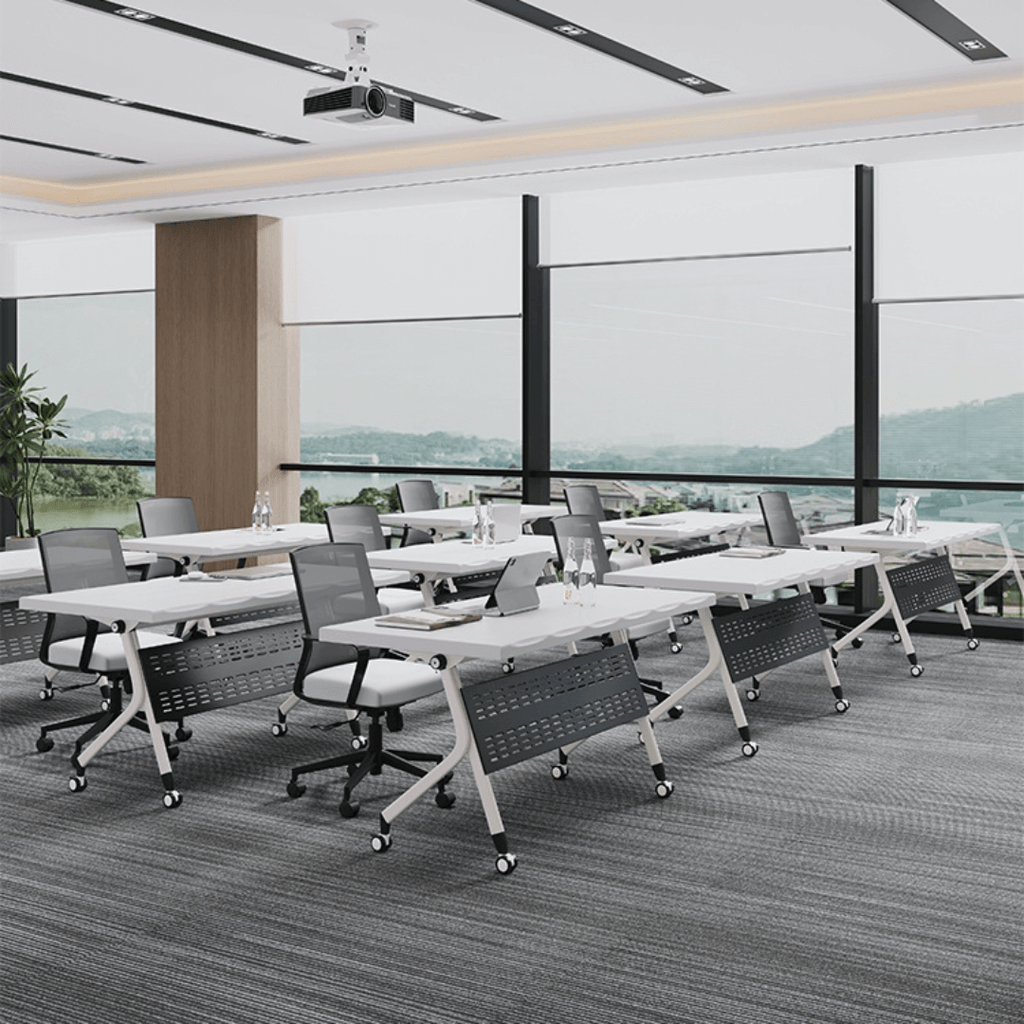 Foldable meeting table that is durable, lightweight, and easy to store