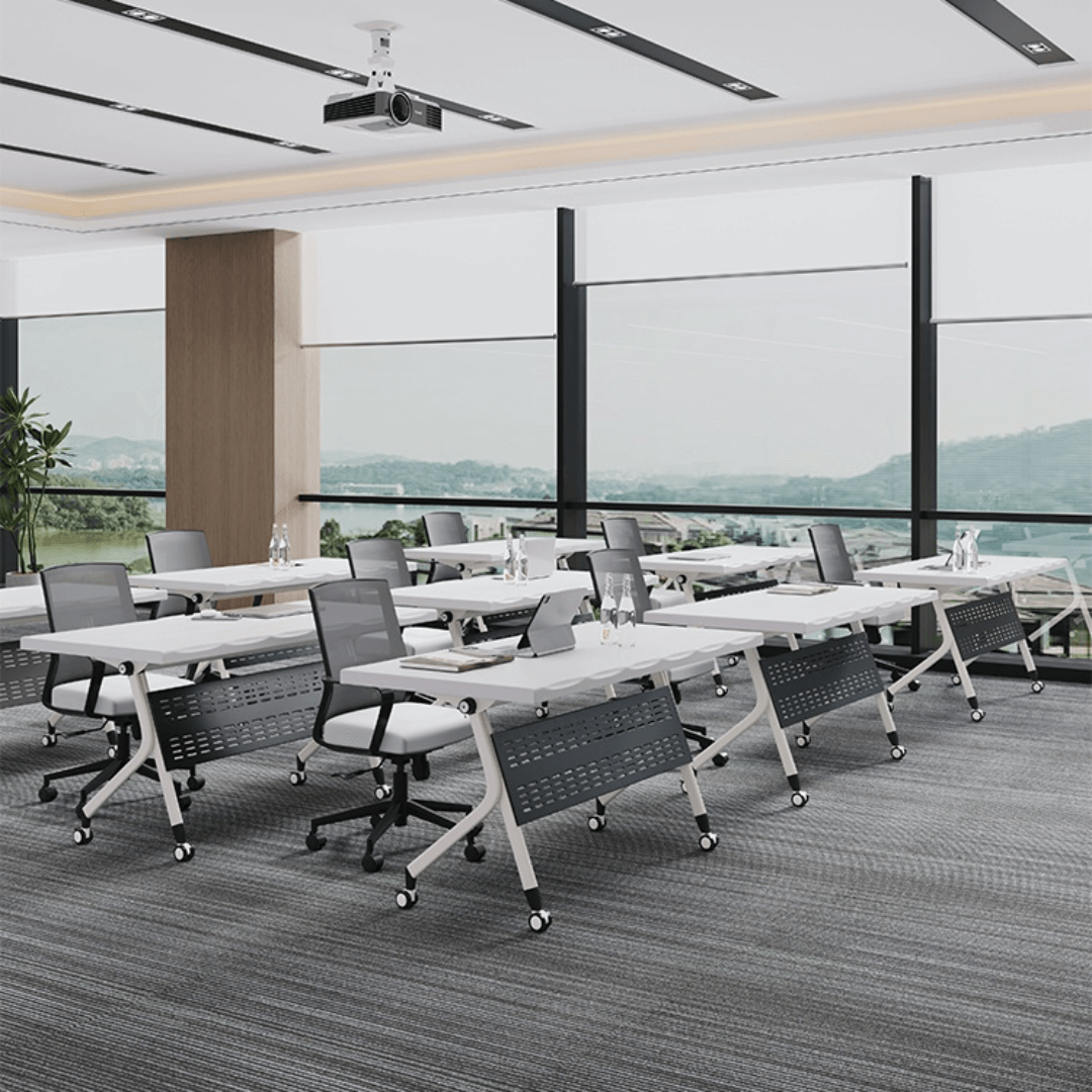 Foldable meeting table that is durable, lightweight, and easy to store