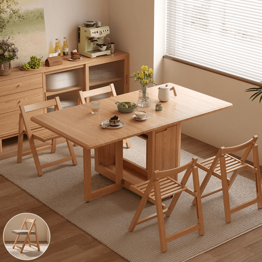 Folding dining table with storage, space-saving and multi-purpose design for small spaces