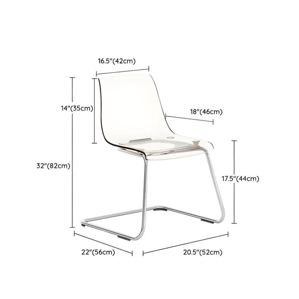 Scandinavian style plastic and acrylic dining side chair with silver legs, non-upholstered design