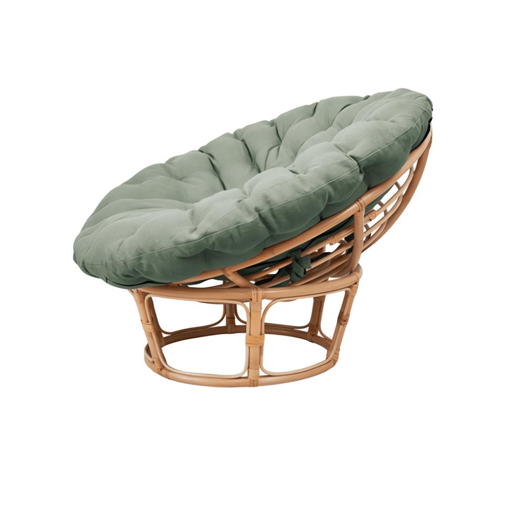 Cozy natural rattan papasan chair available in single or double size for comfortable lounging