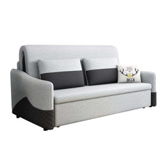 Grey 3 in 1 Pull Out Couch Bed Cotton Linen with Storage Chaise