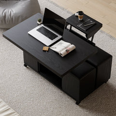 Modern Black Lift Top Coffee Table 4 in 1 with Storage Ottoman Foldable and Casters