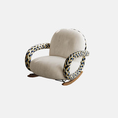 Designer Rocking Chair with Cherry Wood Base and Floral Fabric