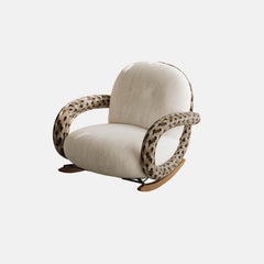 Designer Rocking Chair with Cherry Wood Base and Floral Fabric