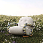 Designer Rocking Chair with Cherry Wood Base and Floral Fabric