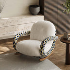 Designer Rocking Chair with Cherry Wood Base and Floral Fabric