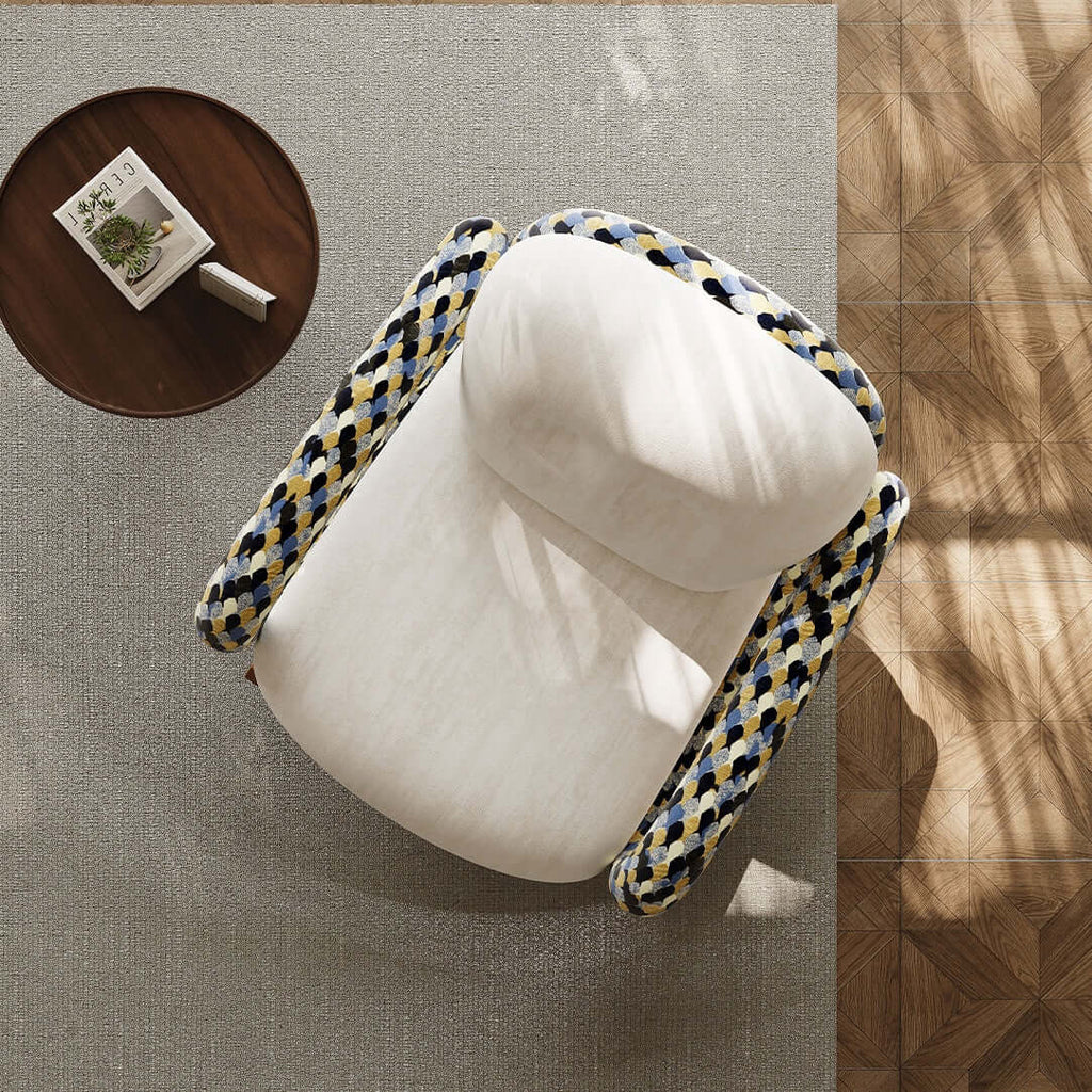 Designer Rocking Chair with Cherry Wood Base and Floral Fabric