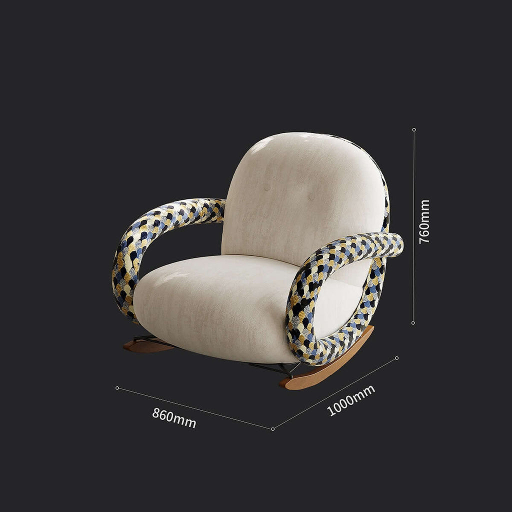 Designer Rocking Chair with Cherry Wood Base and Floral Fabric Dimensions