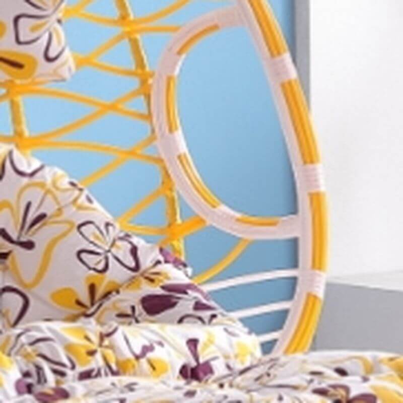 Metal porch swing with cushions, chain, and stand, designed to be heat resistant for outdoor use