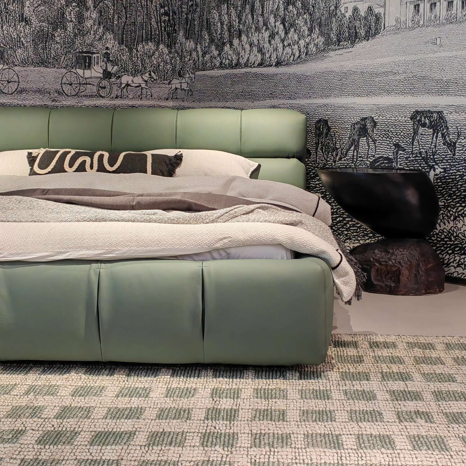 King-sized modern upholstered bed in leather and suede fabric for stylish bedroom decor