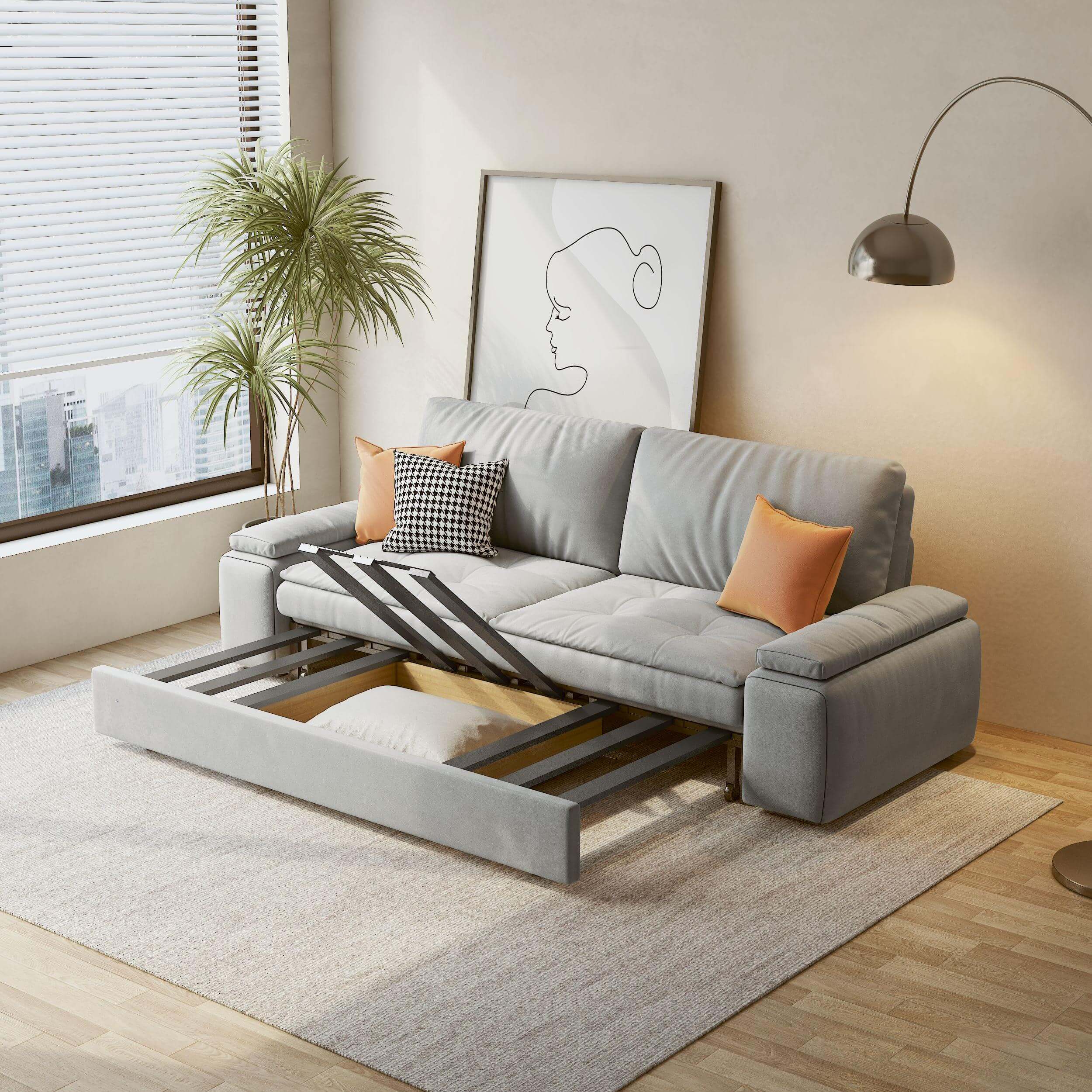 Convertible sleeper sofa bed with storage and pull-out design for modern living spaces
