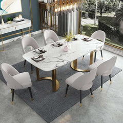 Modern 70.9" Marble Dining Table Rectangular Top Stainless Steel Base