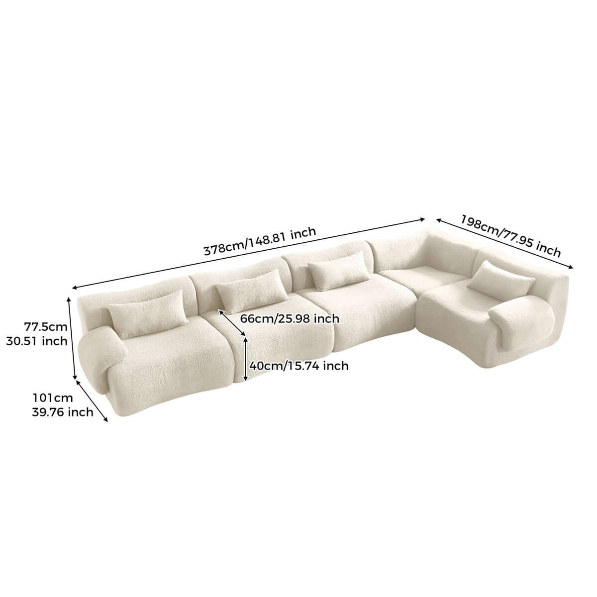 Modern sectional sofa upholstered in soft teddy velvet fabric with modular design