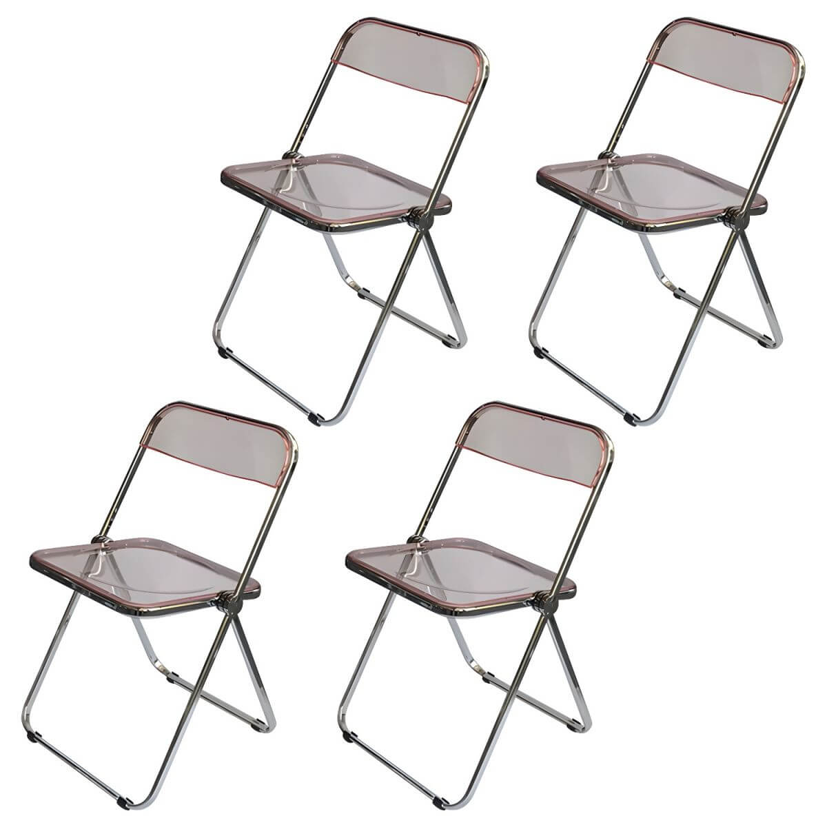 Contemporary acrylic folding armless chair with open back, ideal for dining rooms