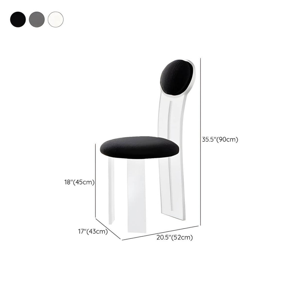 Contemporary upholstered dining chair with clear acrylic frame for kitchen seating