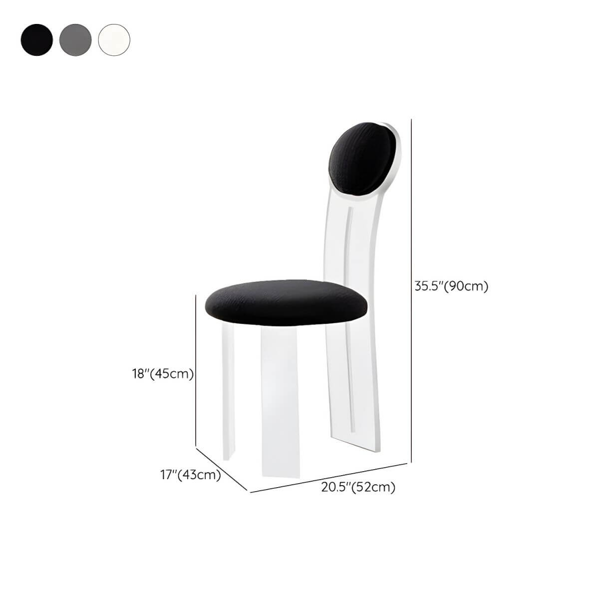 Contemporary upholstered dining chair with clear acrylic frame for kitchen seating