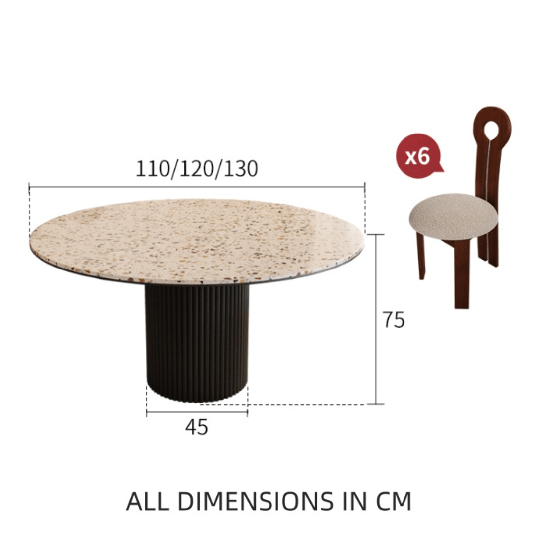 Round terrazzo dining table with durable design, perfect for home gatherings