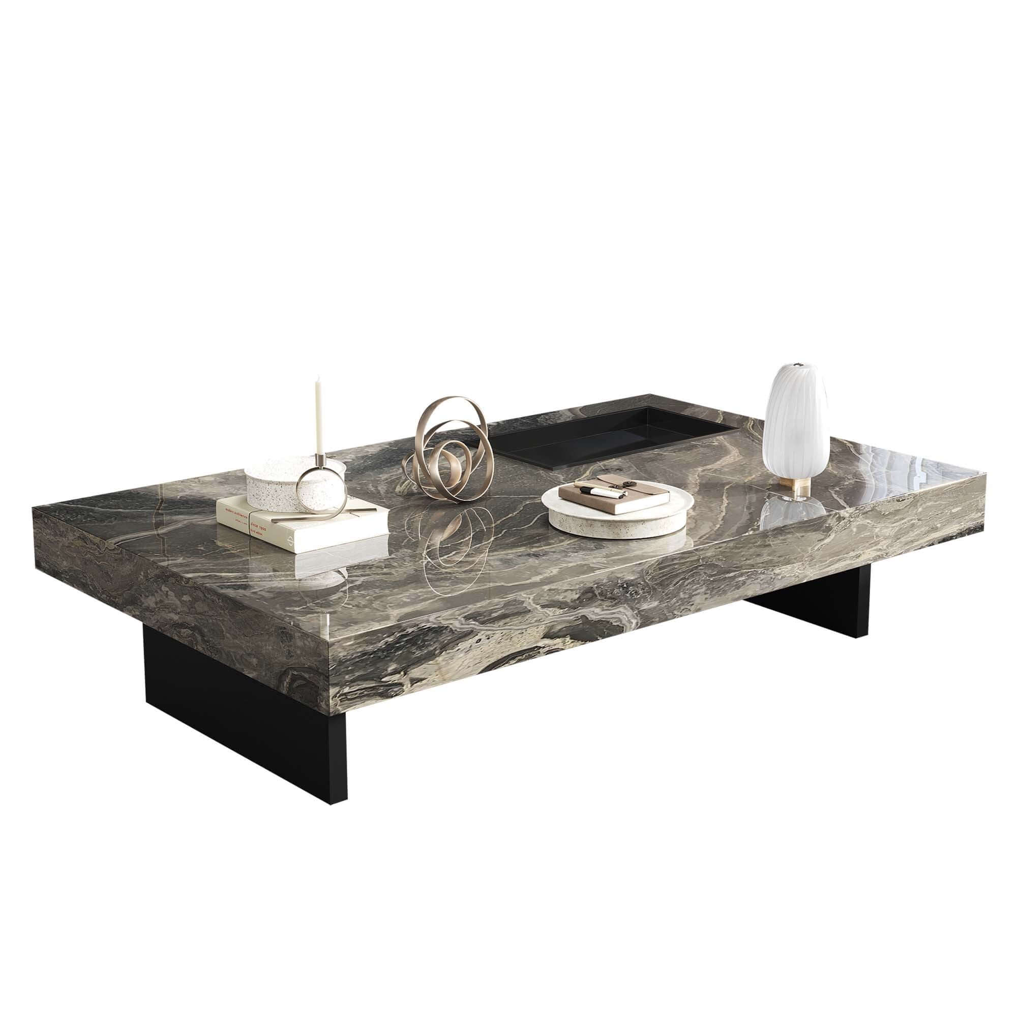 Rectangle coffee table made of light luxury sintered stone with modern design