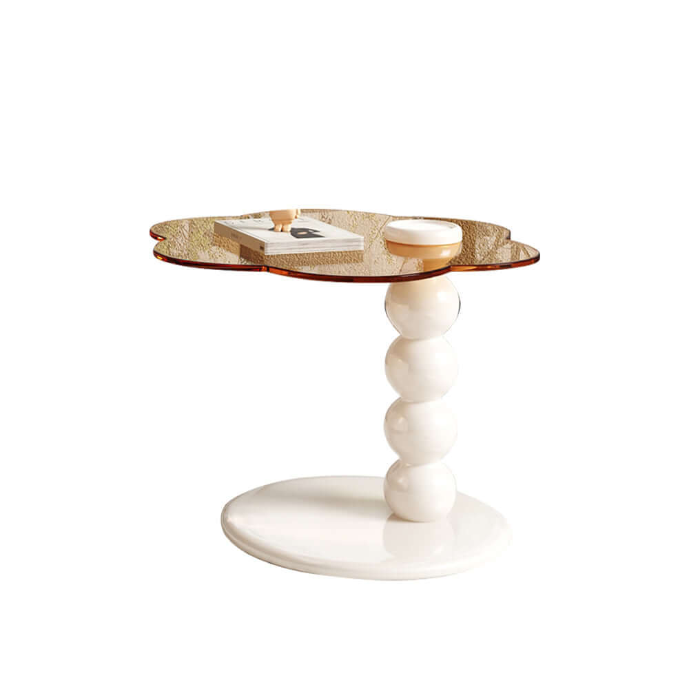 Set of 2 round rotating nesting coffee tables with 2 drawers and tea glass side surfaces
