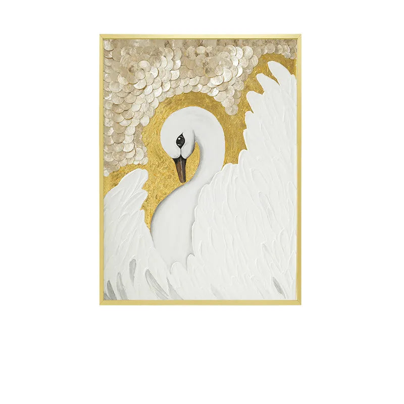 Diptych Swan Mother of Pearl Wall Art with Gold Relief Texture