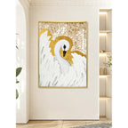 Diptych Swan Mother of Pearl Wall Art with Gold Relief Texture