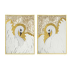 Diptych Swan Mother of Pearl Wall Art with Gold Relief Texture