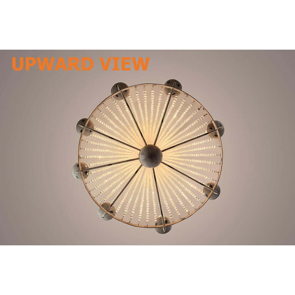 Distressed White Wagon Wheel Chandelier with Crystal Beads