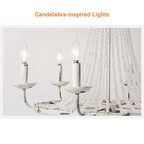 Distressed White Wagon Wheel Chandelier with Crystal Beads