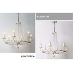 Distressed White Wagon Wheel Chandelier with Crystal Beads
