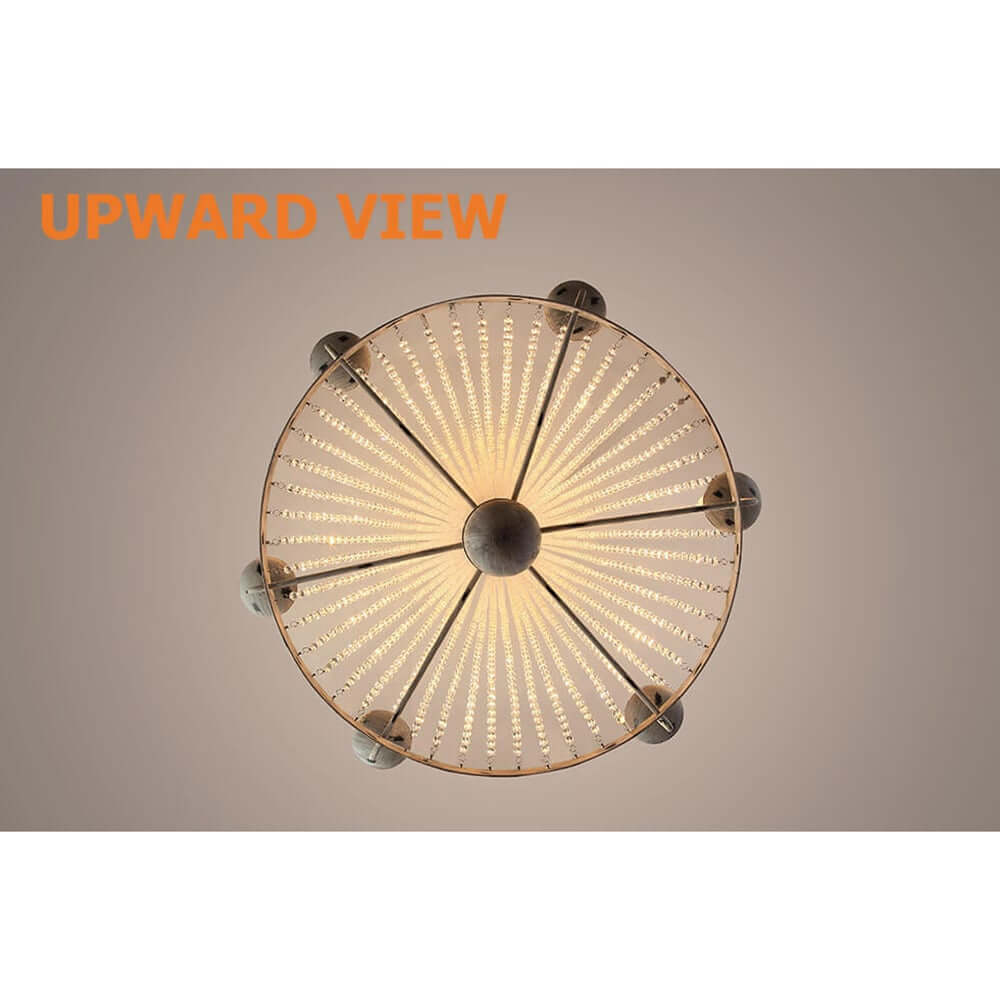 Distressed White Wagon Wheel Chandelier with Crystal Beads