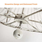 Distressed White Wagon Wheel Chandelier with Crystal Beads